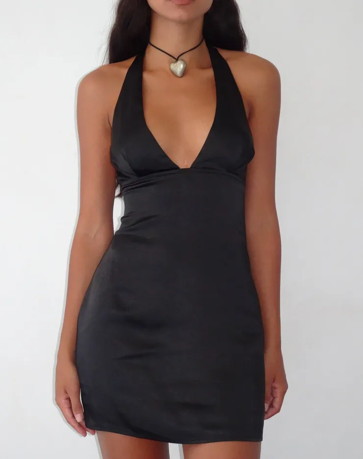 Women Motel Rocks Little Black Dresses | Party Dresses | Coda Slip Dress in Satin Black