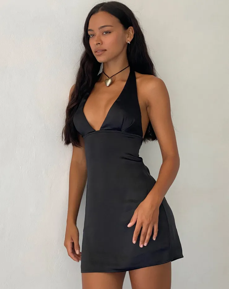 Women Motel Rocks Little Black Dresses | Party Dresses | Coda Slip Dress in Satin Black