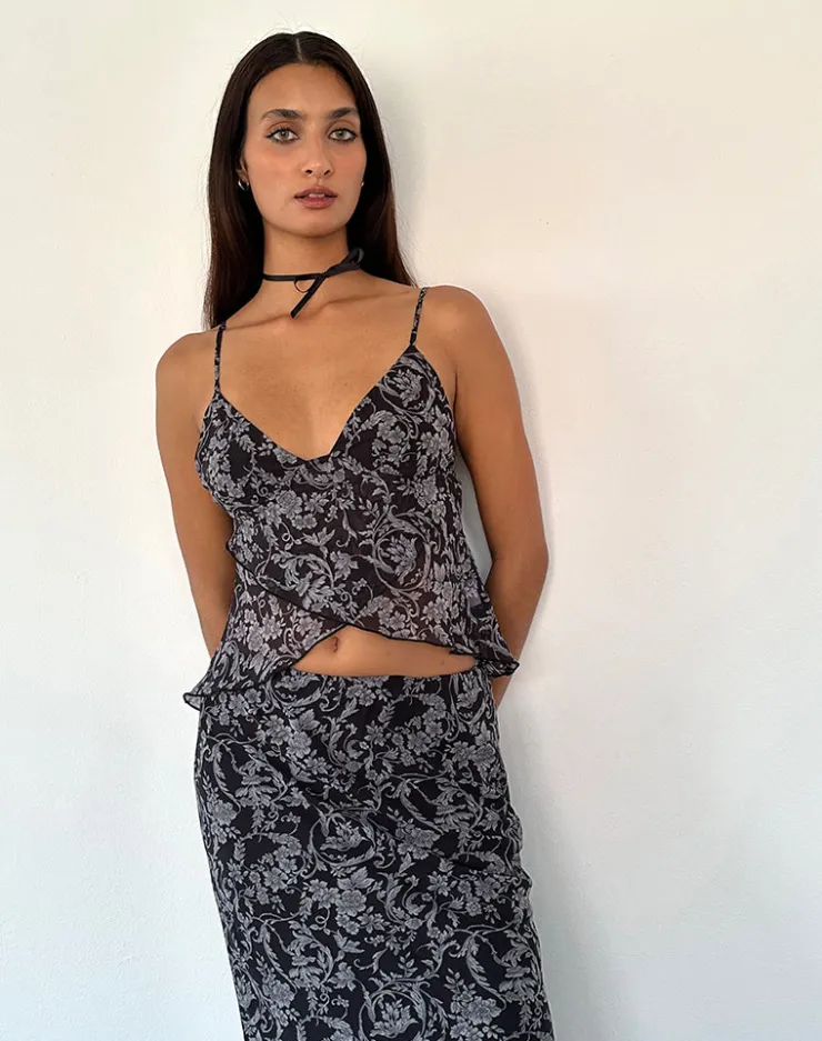 Women Motel Rocks Printed Tops | Strappy Tops | Cojira Mesh Butterfly Top in Black Baroque Print