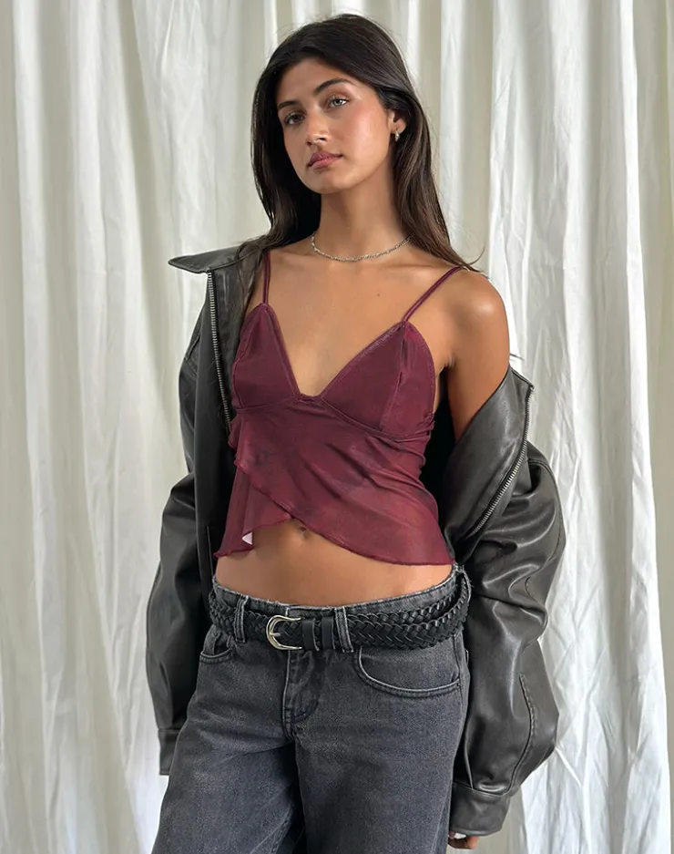 Women Motel Rocks Printed Tops | Crop Tops | Cojira Mesh Butterfly Top in Tonal Burgundy Paisley