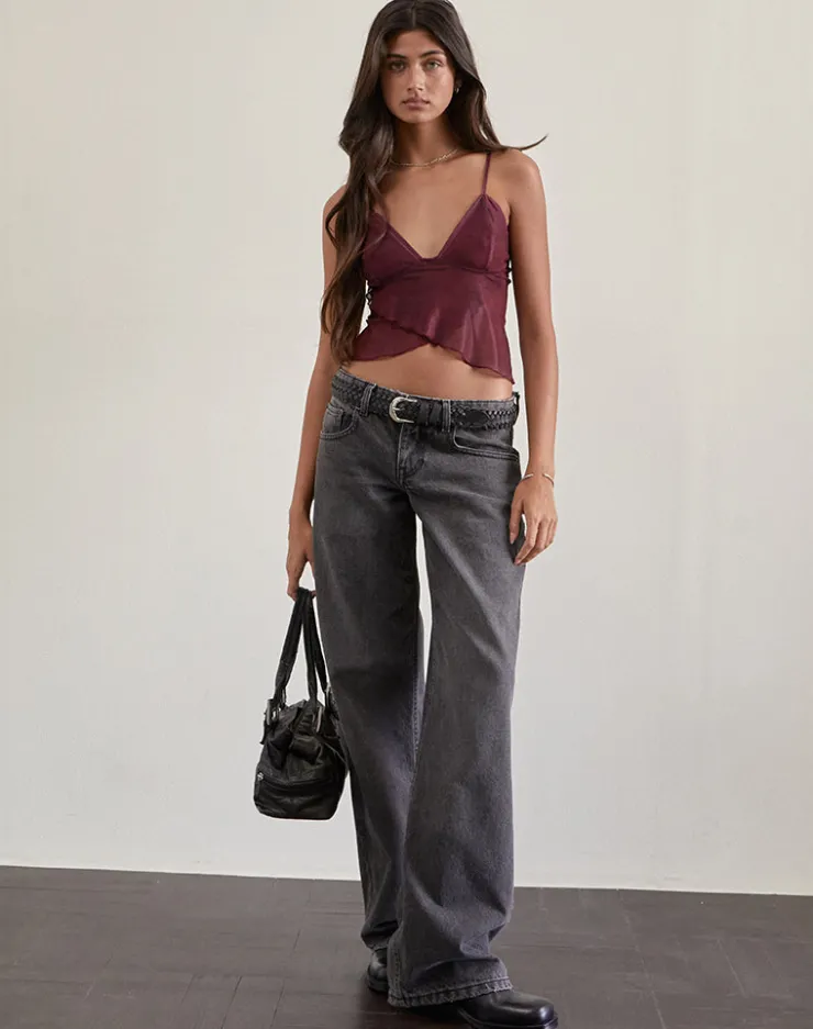 Women Motel Rocks Printed Tops | Crop Tops | Cojira Mesh Butterfly Top in Tonal Burgundy Paisley