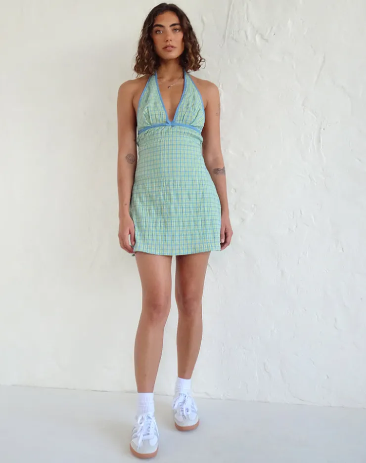 Women Motel Rocks Printed Dresses | Bodycon Dresses | Corla Mini Dress in Check Green