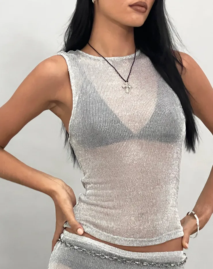 Women Motel Rocks Vest Tops | Going Out Tops | Cosima Tank Top in Silver Chain