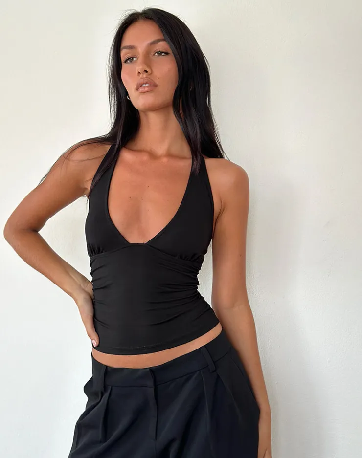 Women Motel Rocks Halterneck Tops | Cosmo Halterneck Top in Jersey Black