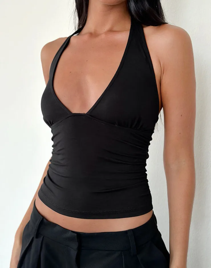 Women Motel Rocks Halterneck Tops | Cosmo Halterneck Top in Jersey Black