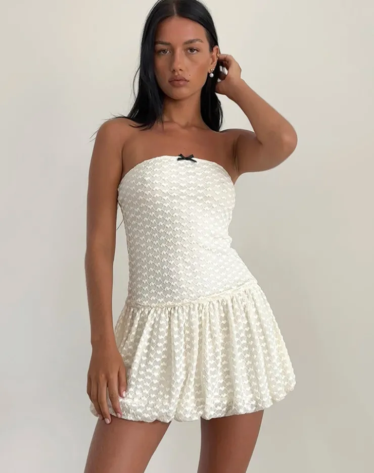 Women Motel Rocks Party Dresses | Cryolan Bandeau Mini Dress in Ivory Heart Lace