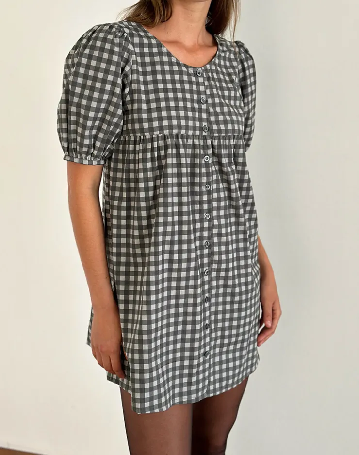 Women Motel Rocks Tailoring | Printed Dresses | Cybera Mini Dress in Tonal Gingham Black and Grey