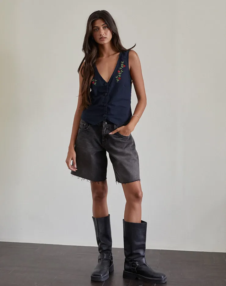 Women Motel Rocks Tailoring | Vest Tops | Cyna Button Through Vest in Tapshoe with Rose Embroidery