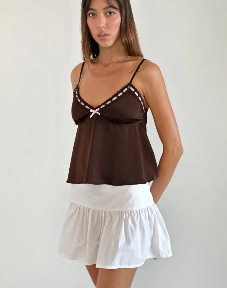 Women Motel Rocks Corset Tops | Lace Tops | Dalinda Cami Top in Brown with Pink Rosette