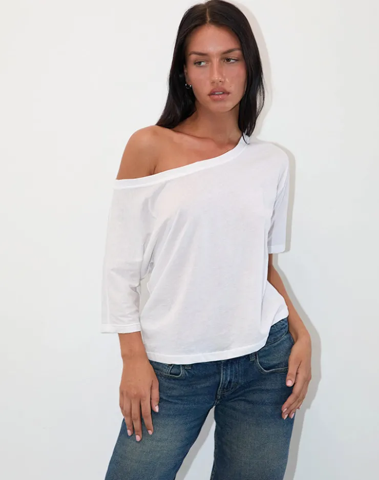 Women Motel Rocks Basic Tops | LOUNGEWEAR | Daman Off Shoulder Basic Jersey Top in White