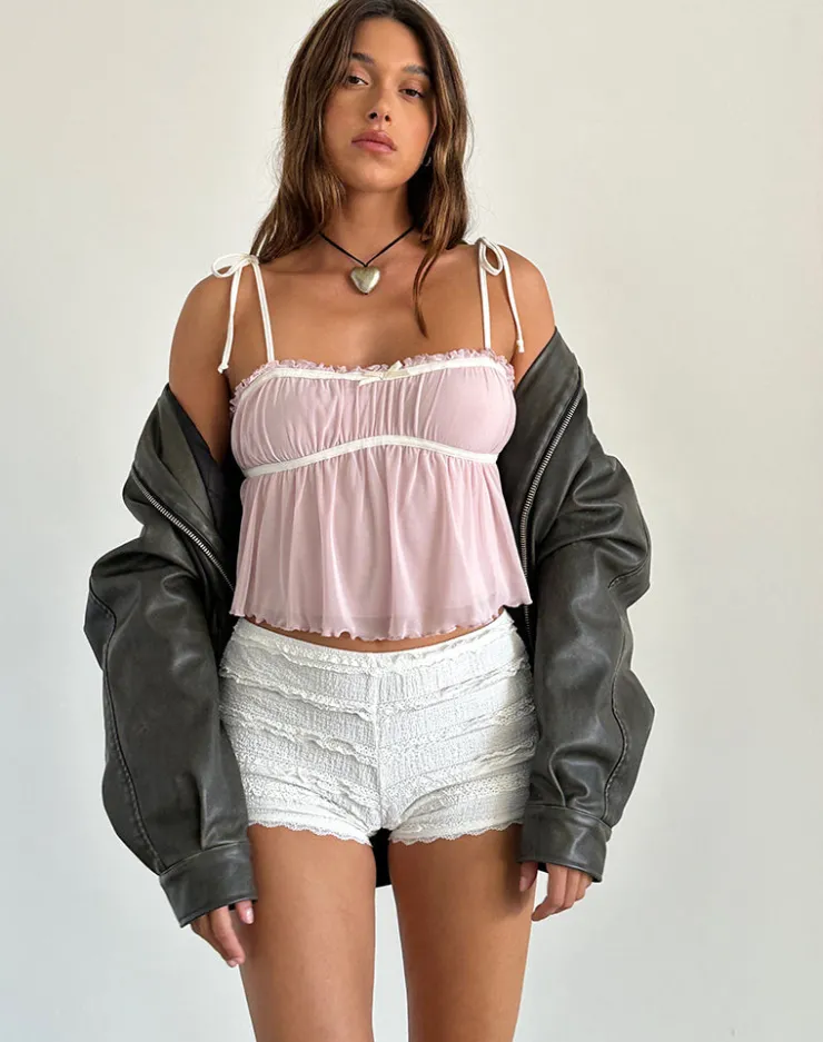 Women Motel Rocks Strappy Tops | Going Out Tops | Damaris Cami Top in Pink with Ivory Binding