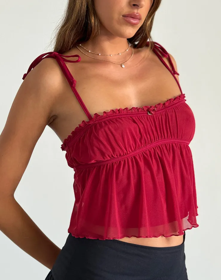 Women Motel Rocks Strappy Tops | Crop Tops | Damaris Cami Top in Red Cherry with Red Binding