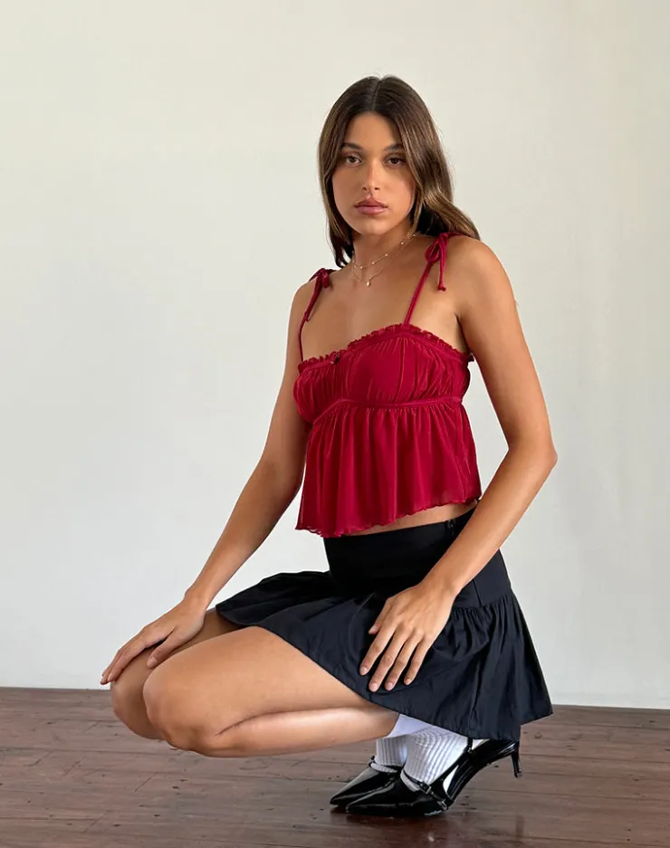 Women Motel Rocks Strappy Tops | Crop Tops | Damaris Cami Top in Red Cherry with Red Binding