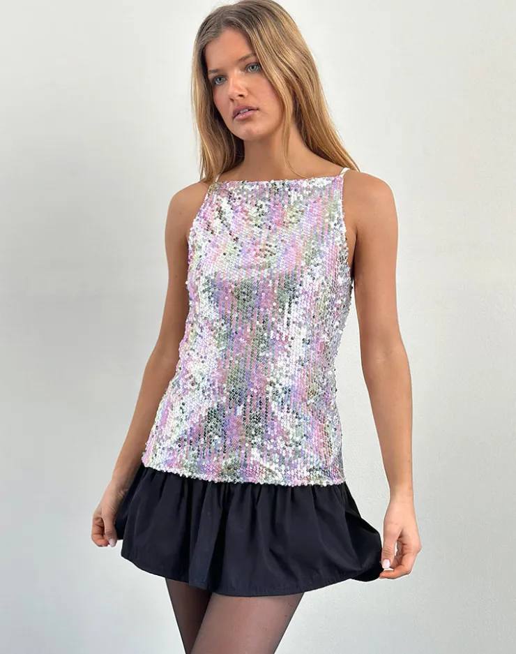 Women Motel Rocks Vest Tops | Strappy Tops | Damske Vest Top in Clear Sequin Iridescent