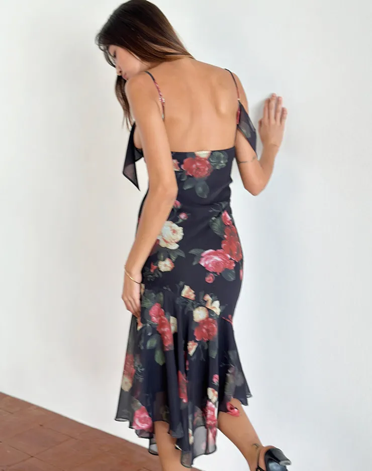 Women Motel Rocks Printed Dresses | Party Dresses | Dansya Midi Dress in Renaissance Rose Black