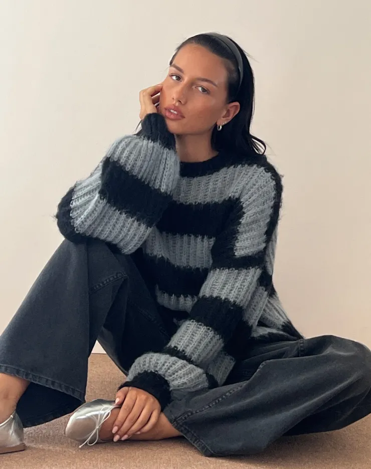 Women Motel Rocks Jumpers | Daren Jumper in Grey and Charcoal Stripes