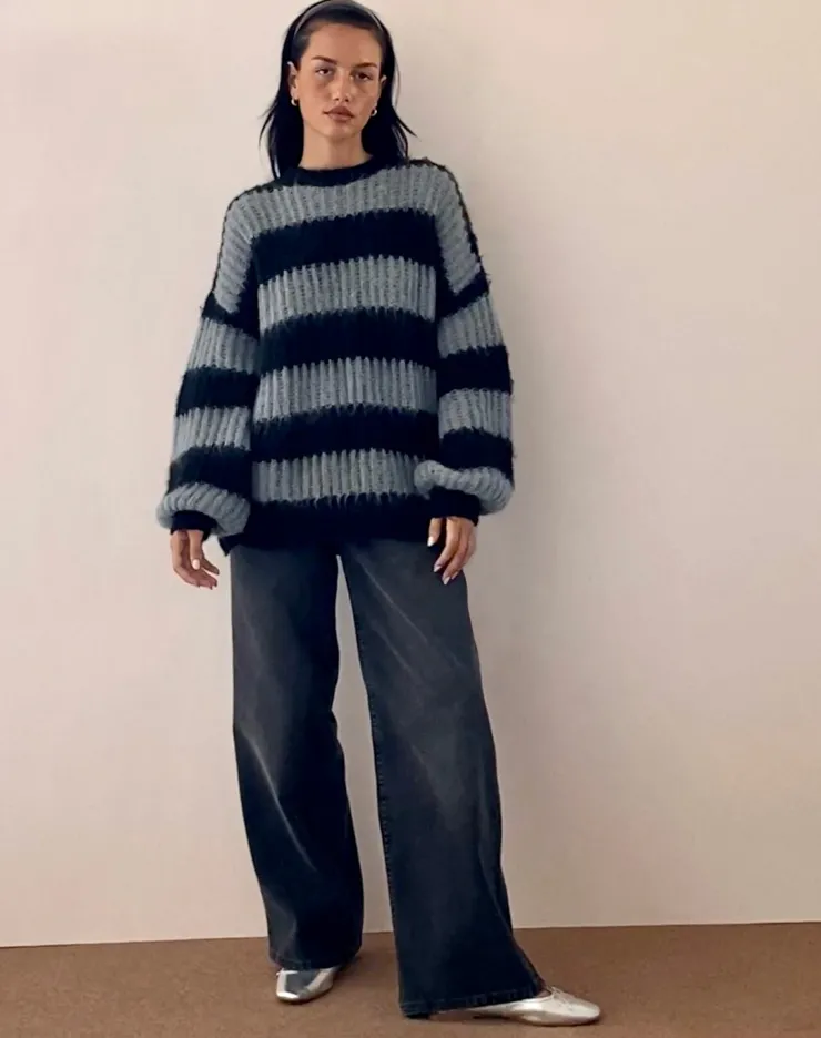 Women Motel Rocks Jumpers | Daren Jumper in Grey and Charcoal Stripes