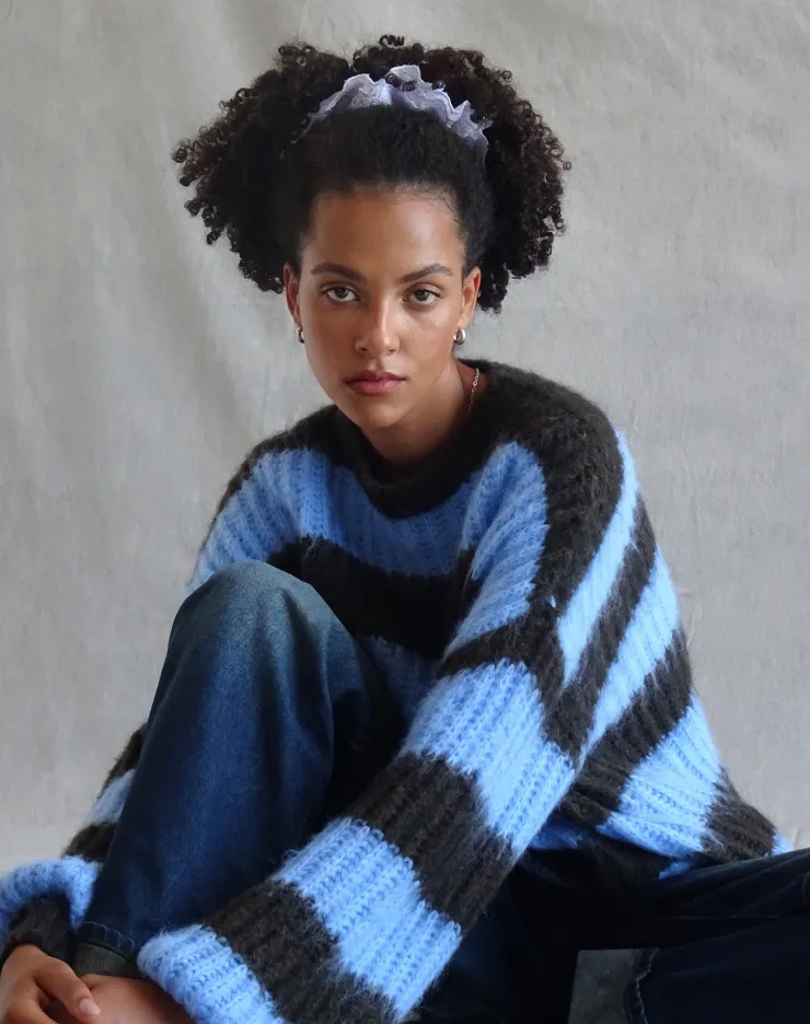Women Motel Rocks Jumpers | Daren Knitted Oversized Jumper in Brown and Blue Stripe
