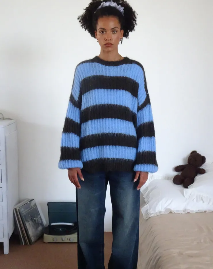 Women Motel Rocks Jumpers | Daren Knitted Oversized Jumper in Brown and Blue Stripe