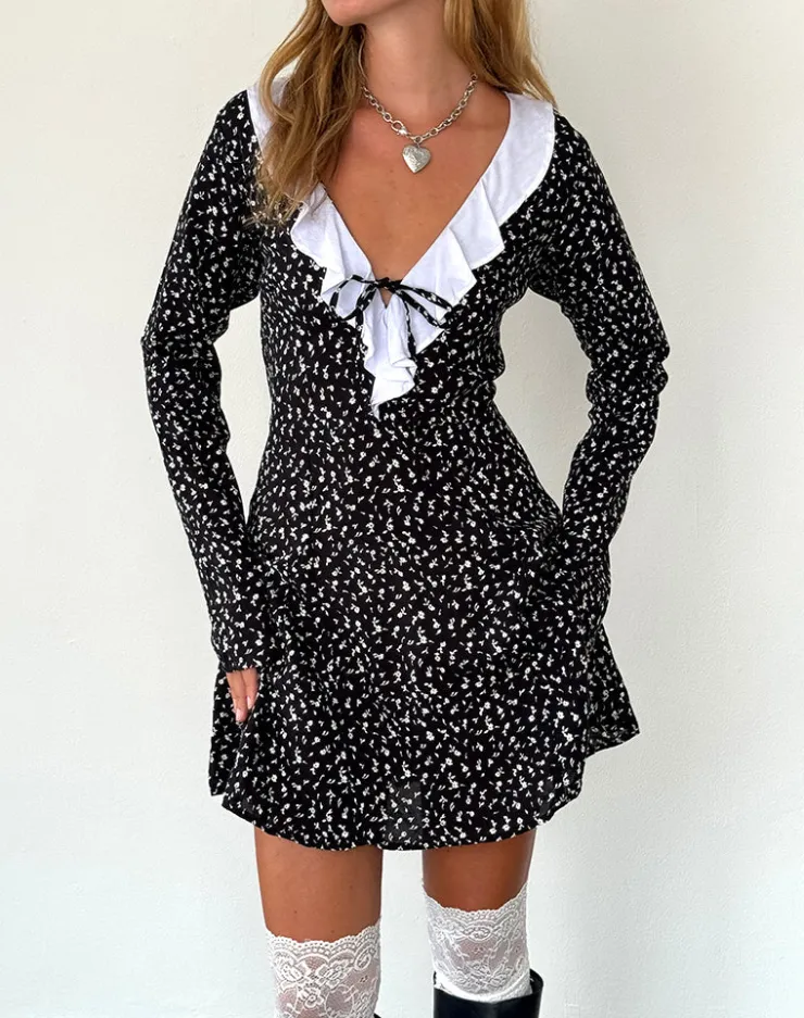 Women Motel Rocks Printed Dresses | Day Dresses | Darira Long Sleeve Mini Dress in Ditsy Romance Black