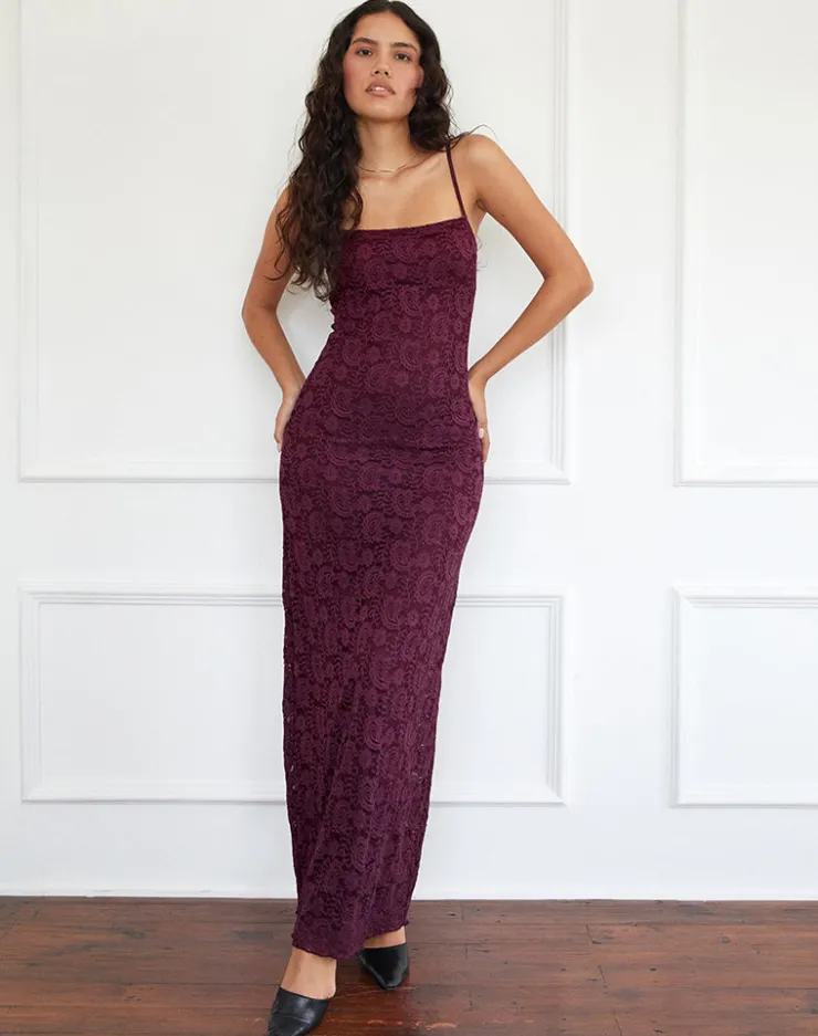 Women Motel Rocks Bodycon Dresses | Maxi Dresses | Darsih Cami Maxi Dress in Paisley Lace Burgundy