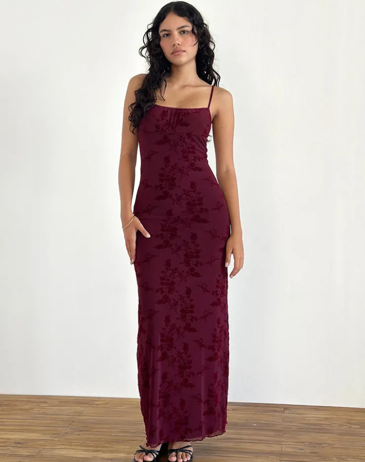 Women Motel Rocks Printed Dresses | Bodycon Dresses | Darsih Maxi Dress in Botanical Flower Maroon