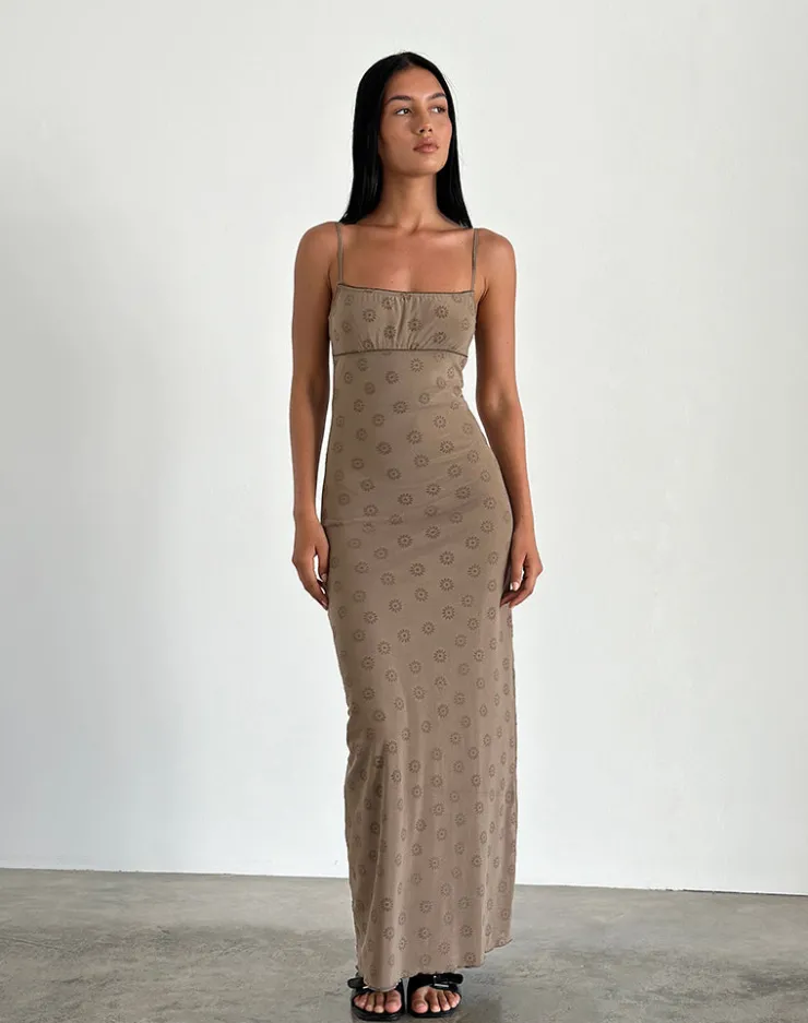 Women Motel Rocks Printed Dresses | Bodycon Dresses | Darsih Maxi Dress in Daisy Flock Light Brown