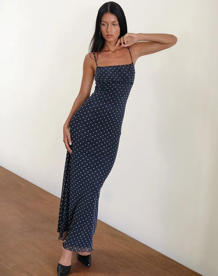 Women Motel Rocks Printed Dresses | Maxi Dresses | Darsih Maxi Dress in Heart Flock Navy and Yellow