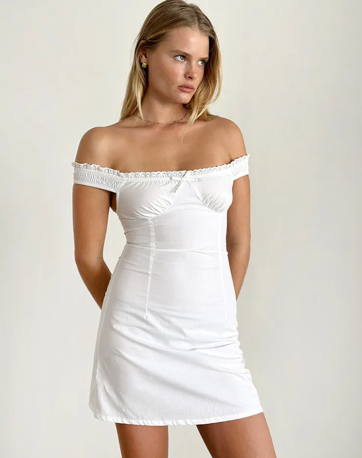 Women Motel Rocks Day Dresses | Mini Dresses | Dasilita Off Shoulder Mini Dress in White Poplin