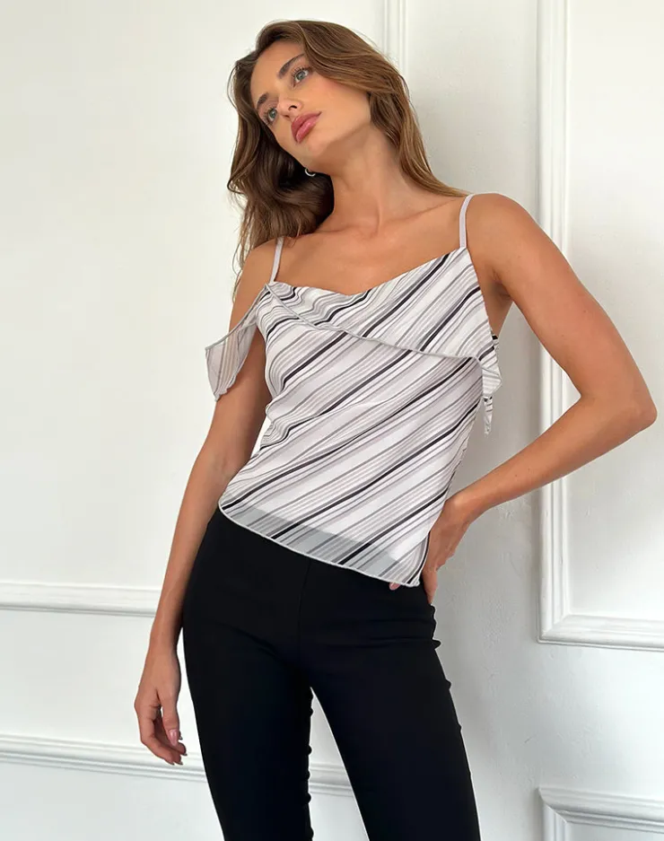 Women Motel Rocks Strappy Tops | Going Out Tops | Davila Cami Top in Diagonal Stripe Tonal Grey