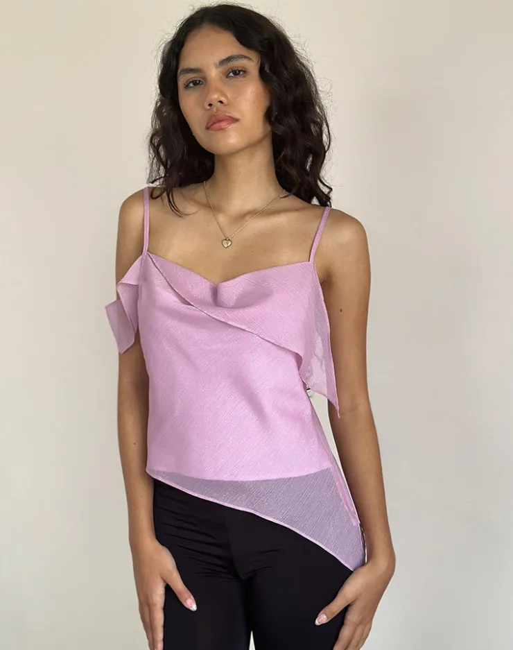 Women Motel Rocks Strappy Tops | Going Out Tops | Davila Chiffon Top in Pink Shimmer