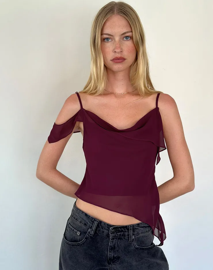 Women Motel Rocks Strappy Tops | Davila Top in Chiffon Burgundy