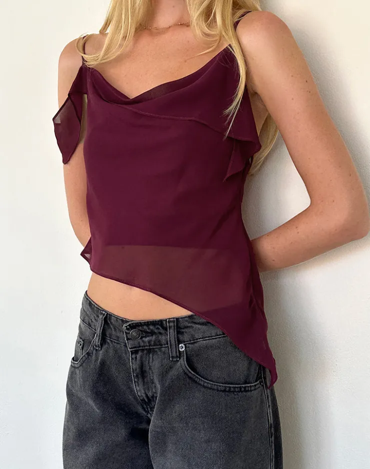 Women Motel Rocks Strappy Tops | Davila Top in Chiffon Burgundy