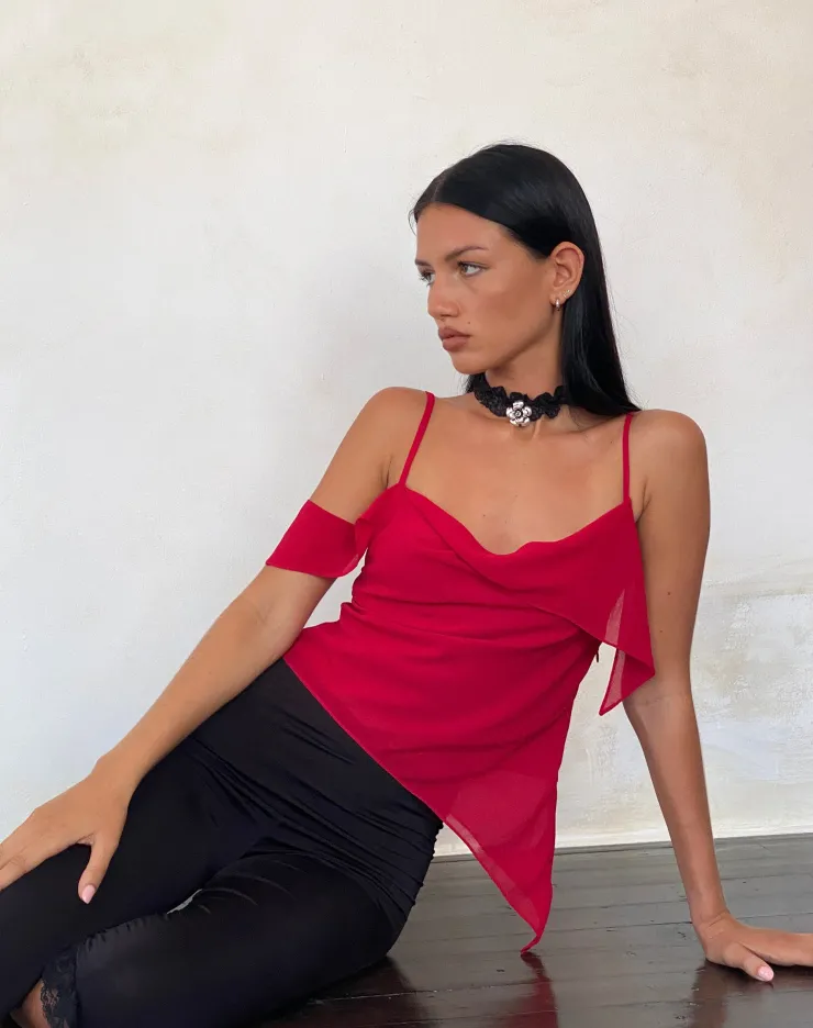 Women Motel Rocks Strappy Tops | Going Out Tops | Davila Top in Chiffon Deep Red