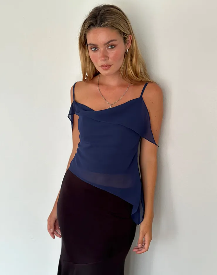 Women Motel Rocks Strappy Tops | Going Out Tops | Davila Top in Chiffon Ocean Storm