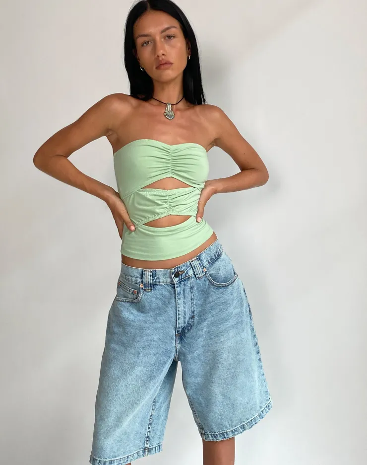 Women Motel Rocks Bandeau Tops | Dayu Bandeau Crop Top in Silver Sage