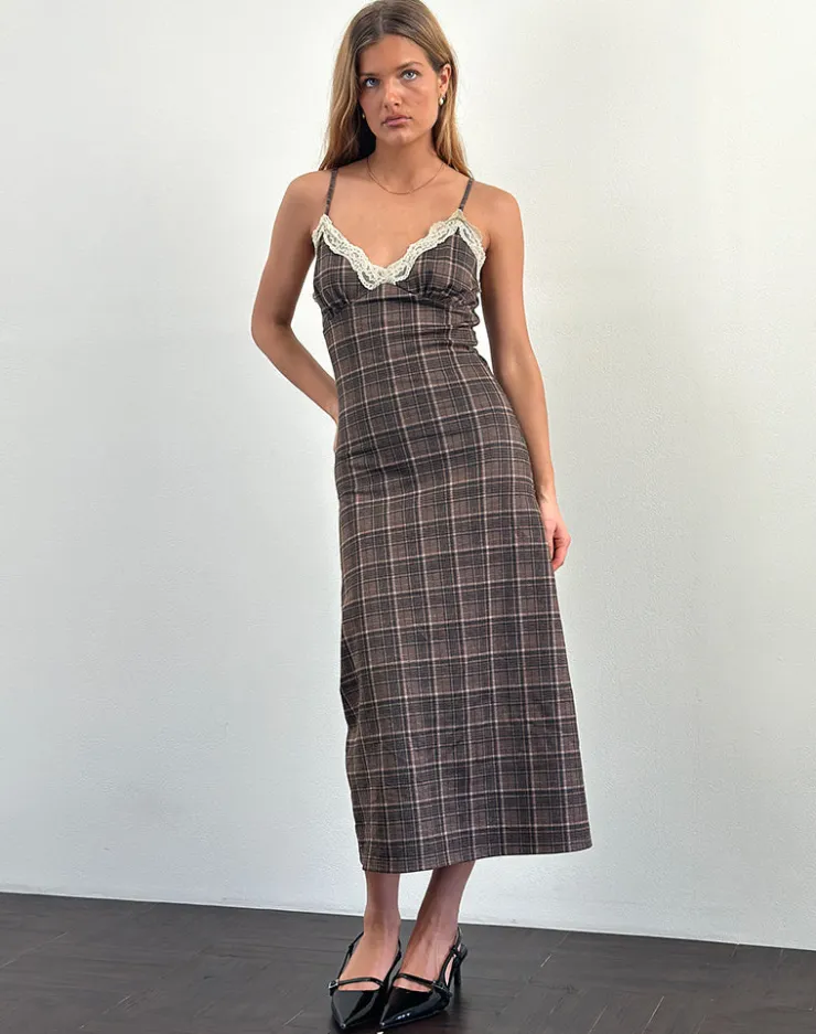 Women Motel Rocks Printed Dresses | Day Dresses | Delfina Midi Dress in Lace Brown Check