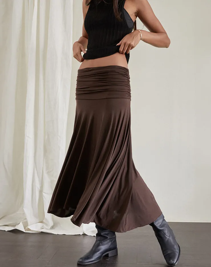 Women Motel Rocks Co-ords | A Line Skirts | Delta Midi Skirt in Slinky Chocolate