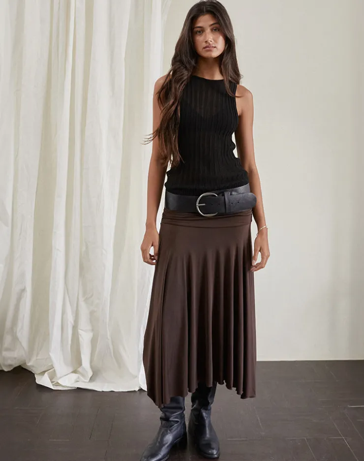 Women Motel Rocks Co-ords | A Line Skirts | Delta Midi Skirt in Slinky Chocolate