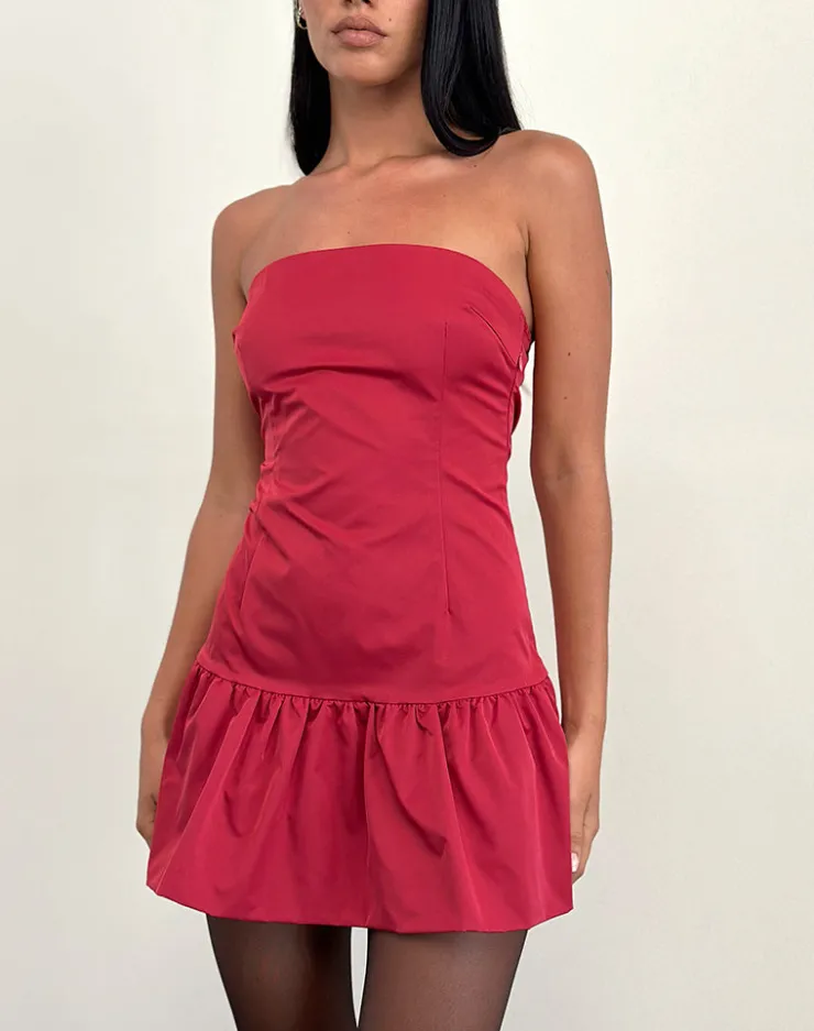 Women Motel Rocks Bandeau Dresses | Party Dresses | Denama Puffball Mini Dress in Deep Red