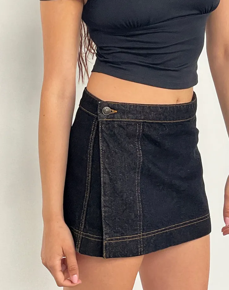 Women Motel Rocks A Line Skirts | Denim Skirts | Denim Mini Wrap Skirt in Indigo