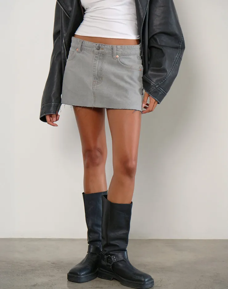 Women Motel Rocks Denim Skirts | Mini Skirts | Denim Raw Hem Mini Skirt in Grey Bleach