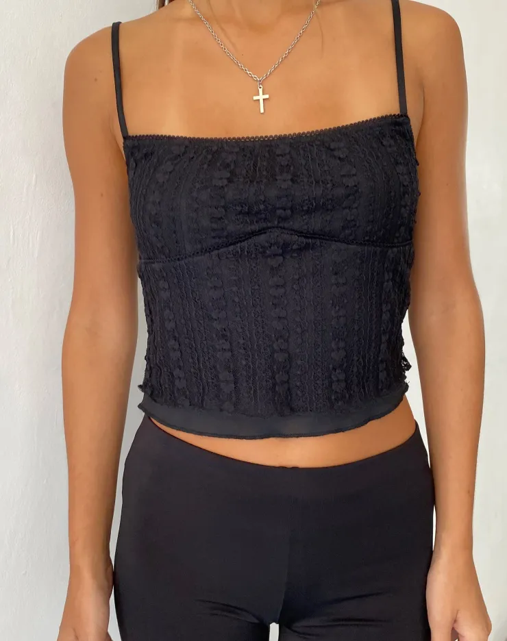 Women Motel Rocks Vest Tops | Strappy Tops | Deska Cami Top in Lace Black