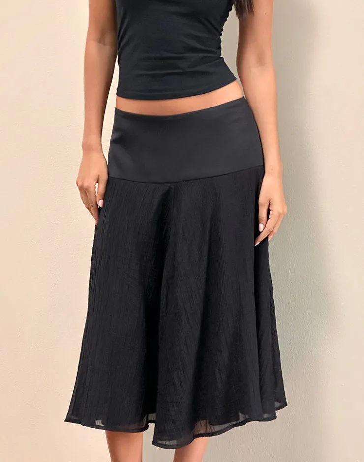 Women Motel Rocks A Line Skirts | Midi Skirts | Diera Satin Chiffon Midi Skirt in Black