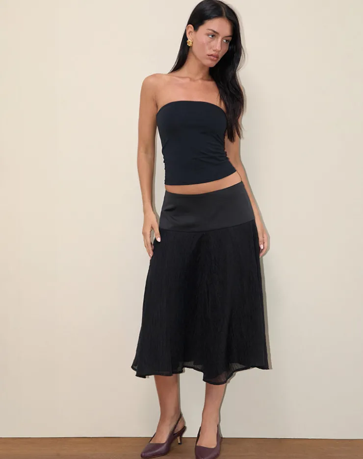 Women Motel Rocks A Line Skirts | Midi Skirts | Diera Satin Chiffon Midi Skirt in Black