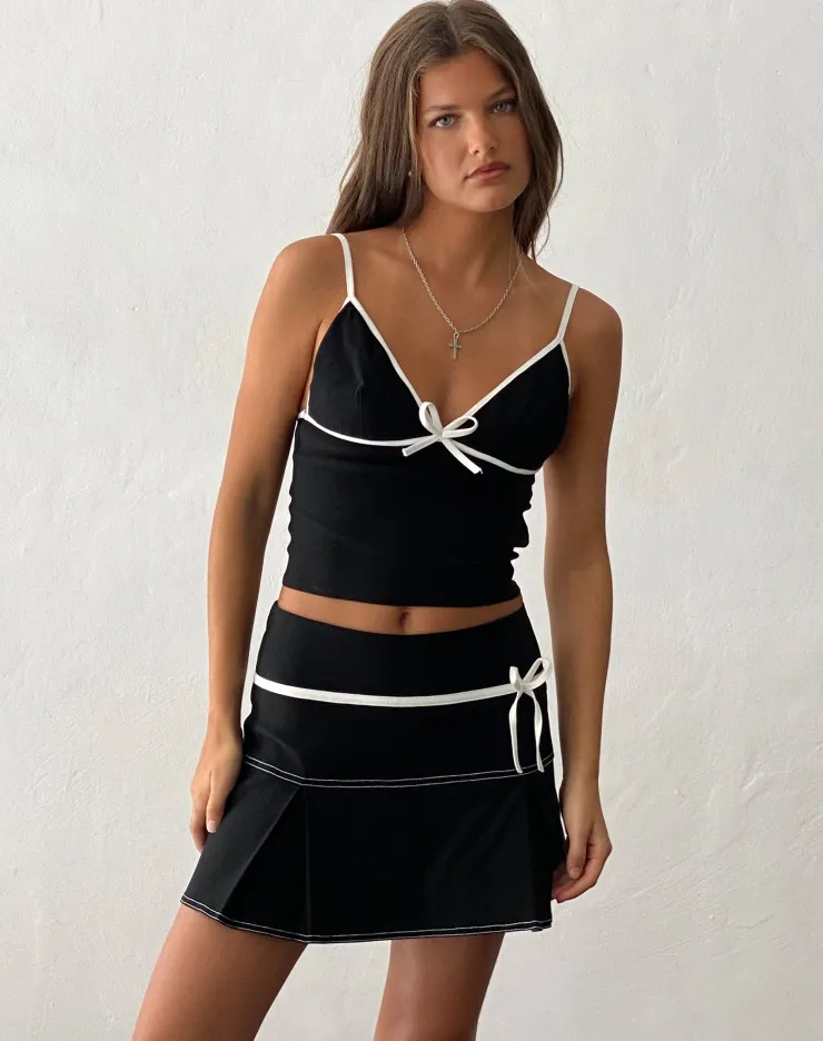 Women Motel Rocks Strappy Tops | Vest Tops | Dima Bow Cami Top in Black with White Binding