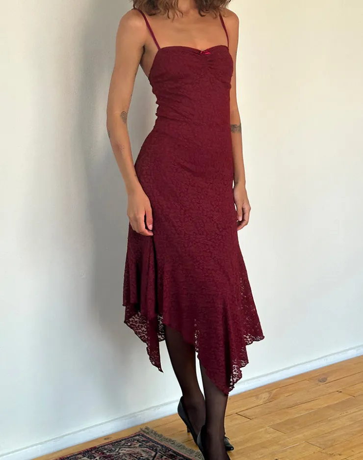 Women Motel Rocks Bodycon Dresses | Party Dresses | Drusilla Midi Dress in Rose Lace Burgundy