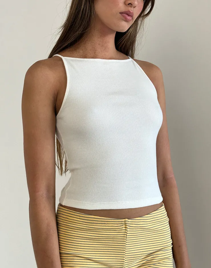 Women Motel Rocks Basic Tops | Vest Tops | Dudley Ribbed Vest Top in Off White