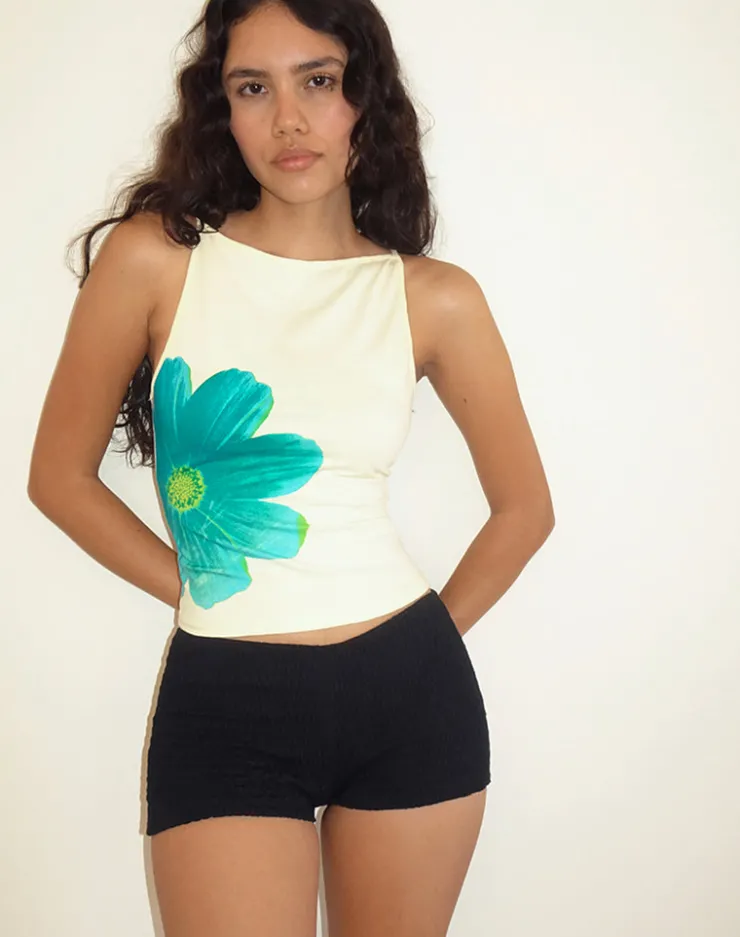 Women Motel Rocks Vest Tops | Printed Tops | Dudley Vest Top in Buttermilk with Blue Painted Flower