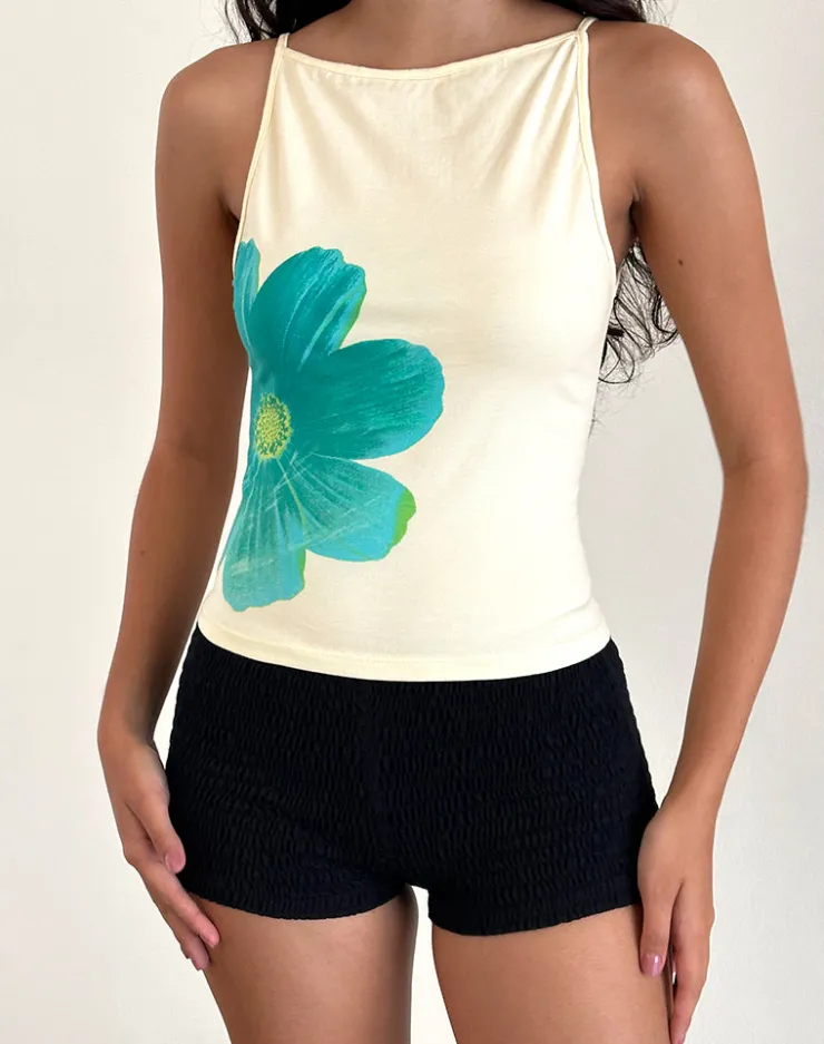 Women Motel Rocks Vest Tops | Printed Tops | Dudley Vest Top in Buttermilk with Blue Painted Flower